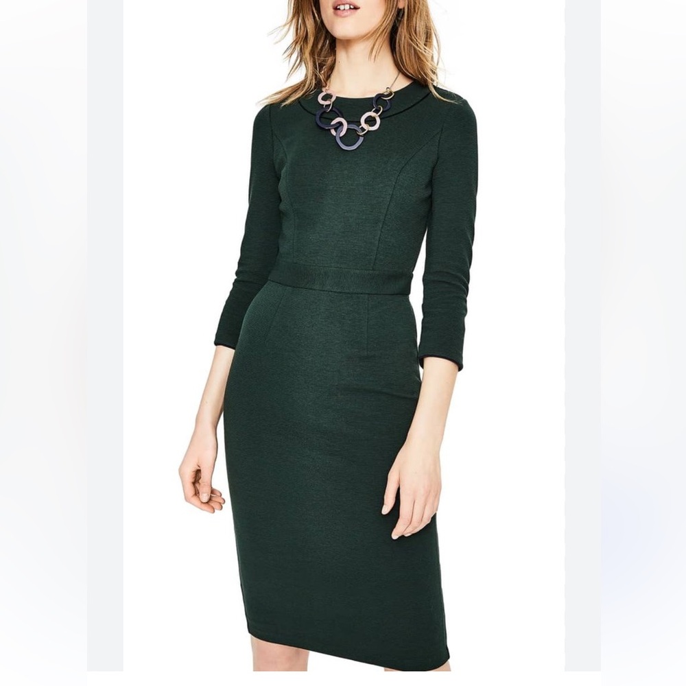 Boden green mia ottoman ribbed knit midi dress 3/4 sleeve dress size 8 long